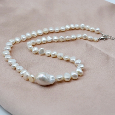 Le seul collier baroque en perles d'eau douce blanches naturelles, chaîne courte, nouveaux bijoux, collier de perles pour femmes ► Photo 1/6