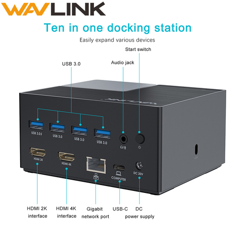 Wavlink-Station d'accueil USB C universelle avec double écran 4K USB 3.0, 65W PD, pour Windows et Mac OS ► Photo 1/6