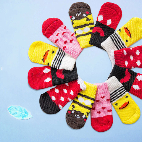 4 pièces/ensemble mignon animal de compagnie mode animaux chiens chaussettes anti-dérapant fond belle chiot chiens animaux tricots chaussettes pour chats chien jouet fournitures ► Photo 1/6