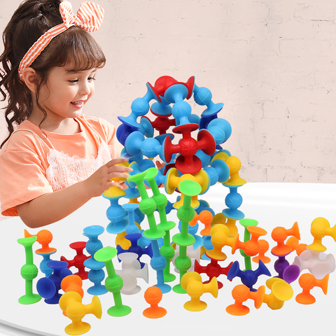 Enfants bricolage ventouses blocs de Construction souples drôle Silicone Silicone ventouse Construction jouets cadeaux créatifs pour enfants garçon ► Photo 1/6