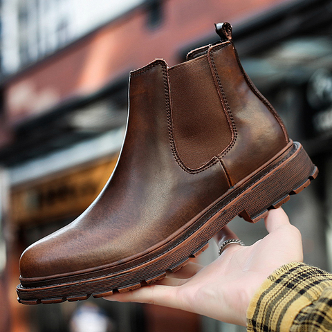 Oxford – chaussures de marque en cuir véritable pour homme, bottines Chelsea à bout d'aile, bottines courtes pour tenue de travail ► Photo 1/6