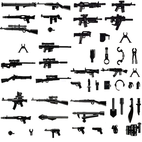 Ensemble de blocs de pistolet de Sniper WW2, armes à feu, grenade, outils militaires, pelle, menottes, pièces de briques de construction, jouets pour enfants ► Photo 1/6