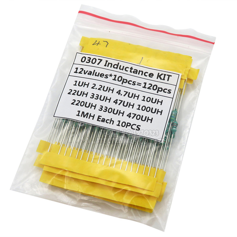 Kit assorti d'inductance d'anneau de couleur, 0307 DIP 1/4W 12 sortes, 10 pièces chacun, Kit assorti 1UH 10 22 33 47 100 150 220 330 470 560 1MUH ► Photo 1/1