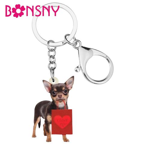 Bonsny acrylique saint valentin cadeau sac Chihuahua chien porte-clés anneau sac voiture sac à main porte-clés pour femmes fille adolescent hommes breloques cadeau ► Photo 1/6