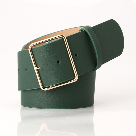 Ceinture en cuir PU pour femmes, boucle en or, sangle large pour robe, vert, marron, noir, pull, ceinture ► Photo 1/6