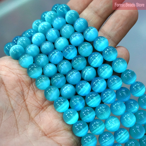 Perles en œil de chat bleu AAA lisse perles rondes en pierre opale de haute qualité pour la fabrication de bijoux Bracelets à faire soi-même boucles d'oreilles 15 