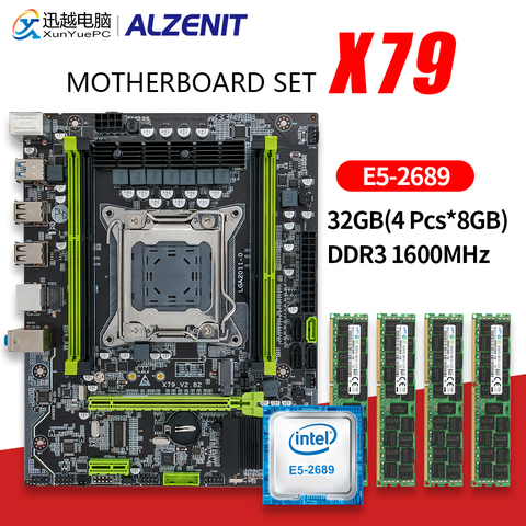 ALZENIT X79 carte mère ensemble X79M-CE5 avec LGA 2011 Combo Xeon E5-2689 CPU 4x8GB = 32GB DDR3 1600MHz mémoire PC3 12800 RAM ► Photo 1/6