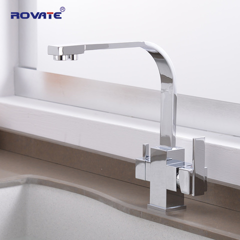 ROVATE filtre cuisine robinet pont monté, monotrou robinet d'eau potable chaud et froid pur eau éviers mélangeur Chrome ► Photo 1/6