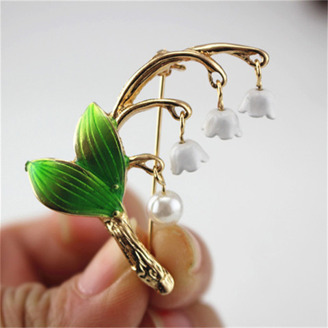 Émail blanc feuille florale Broche pour les femmes muguet Broche Broche bijoux fournitures pour les femmes broches Broche nouveau ► Photo 1/4