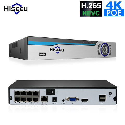 Hiseeu 4K 8CH POE NVR ONVIF H.265 3.5mm enregistreur vidéo de sécurité de Surveillance Audio pour caméra IP POE (1080P/4MP/5MP/8MP/4K) ► Photo 1/6