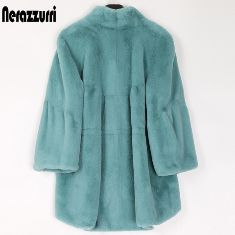 Nerazzurri-manteau ample en fausse fourrure pour femmes, manches raglan évasées, grande taille, veste furtive, mode automne hiver 2022 ► Photo 1/6