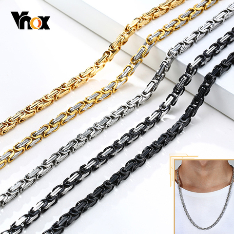 Vnox hommes basique cubique carré byzantin chaîne collier 4mm de large en acier inoxydable solide métal Punk collier mâle bijoux 60cm ► Photo 1/6