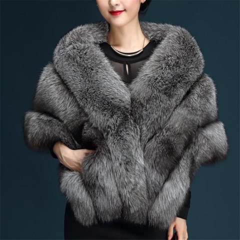 Manteaux en fausse fourrure pour femme, vêtement d'hiver de luxe, imitation fourrure de renard, vison, poncho, robe de mariée, châle, cape, collection 2022 ► Photo 1/6