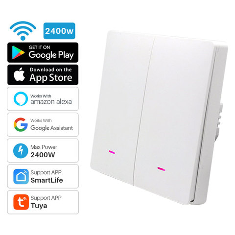 2Gang intelligent WiFi interrupteur bouton poussoir Tuya APP télécommande domotique intelligente fonctionne avec Alexa Google Assistant ► Photo 1/6