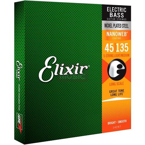 Elixir Original 14207 basse électrique en acier nickelé avec revêtement NANOWEB 5 cordes lumière/moyenne, longue échelle 14-135 ► Photo 1/1
