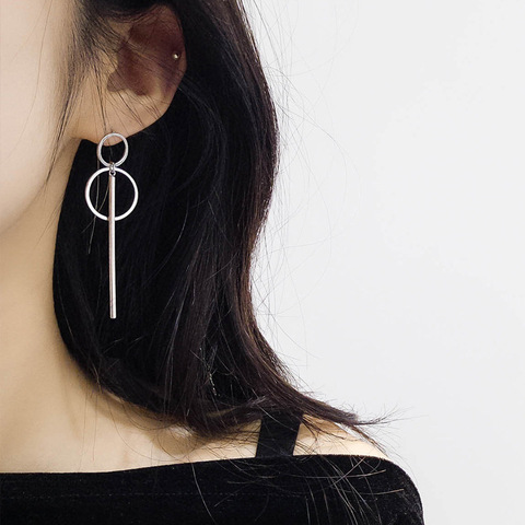 Boucles d'oreilles pendantes longues Vintage pour femmes, bijoux coréens à la mode, Double cercle géométrique en métal doré, 2022 ► Photo 1/6