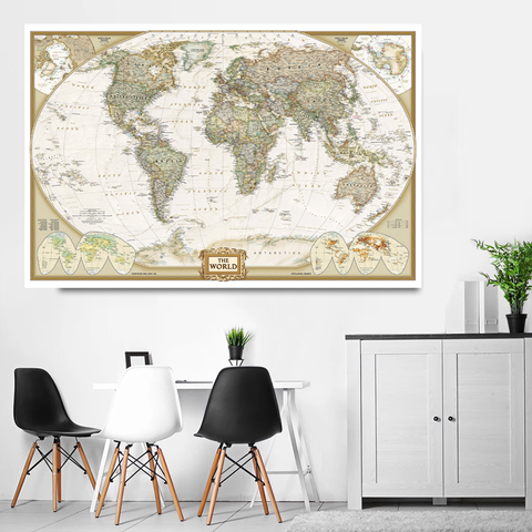 Carte du monde 150x100cm Non-tissé Vintage carte du monde grande affiche Antique tableau mural sans drapeau National bureau fournitures scolaires ► Photo 1/6