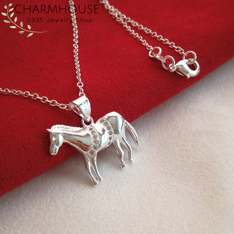 Colliers avec pendentif cheval en argent pour femmes, ras du cou, accessoires de Bijoux de mariée, mariage, 925 ► Photo 1/5