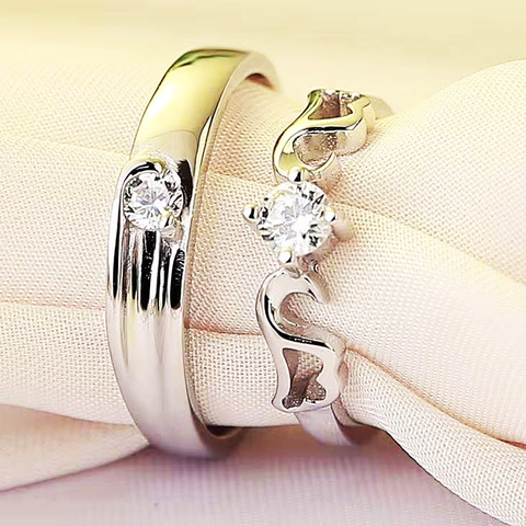 2 pièces/ensemble classique Couple mariage bague de fiançailles cristal élégant femmes saint valentin cadeau doigt bijoux en gros livraison directe ► Photo 1/6