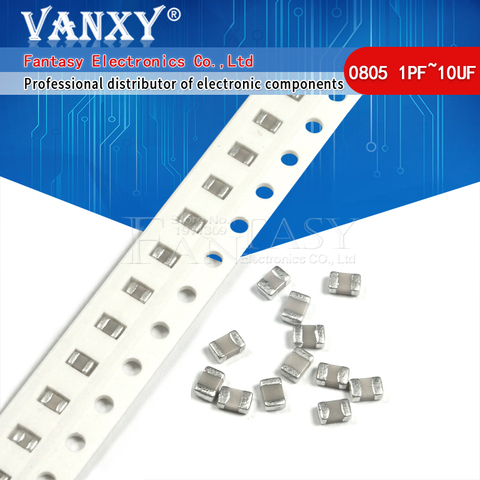 100 pièces 0805 50V SMD Puce à Couche épaisse Condensateur Céramique Multicouche 1pF-47uF 10NF 100NF 1UF 2.2UF 4.7UF 10UF 1PF 6PF ► Photo 1/2