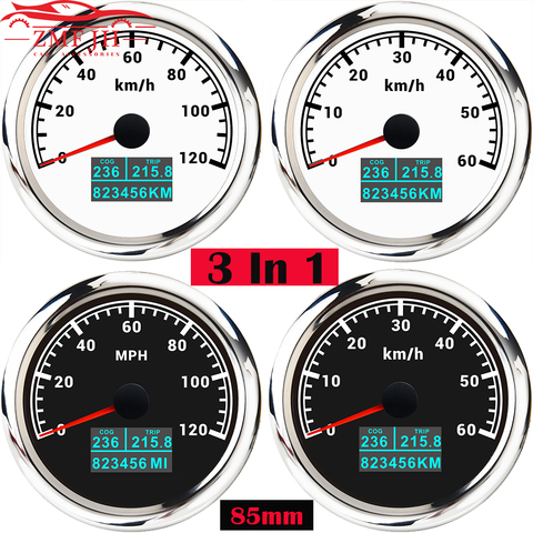 Compteur de vitesse GPS 85MM 3 en 1 affichage LCD odomètre de vitesse avec voyage de COG kilométrage Total adapté pour voiture bateau moto Marine 12V 24V ► Photo 1/6