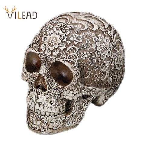 VILEAD-Sculpture de crâne sculpté en résine, 20cm, tête blanche, décoration de fête d'halloween, décoration pour la maison, crâne ► Photo 1/6