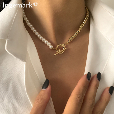 2022 nouvelle mode Baroque perle chaîne collier femmes collier mariage Punk bascule fermoir cercle Lariat perle collier ras du cou bijoux ► Photo 1/6