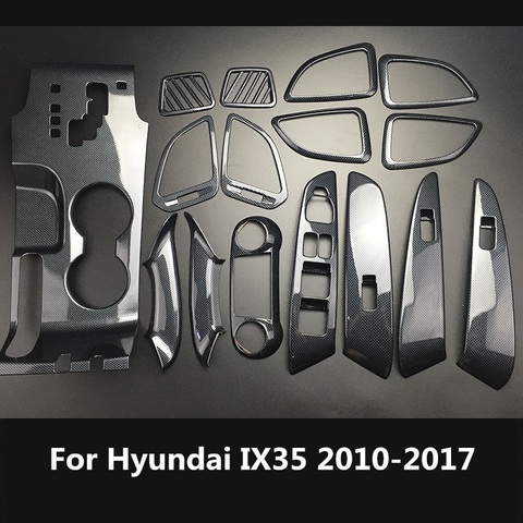 Autocollant de panneau de commande de voiture en Fiber de carbone, couverture de bols, sorties, garniture de moulage pour Hyundai IX35 2013 2014 2015 2016 2017 ► Photo 1/6