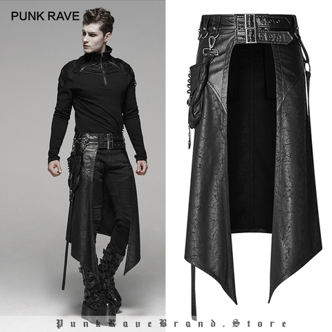 PUNK RAVE hommes Punk amovible poche latérale stéréo demi-jupe scène Performance fête Club Cosplay hommes jupe pantalon ► Photo 1/6