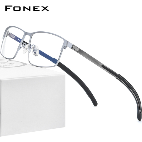 FONEX alliage lunettes cadre hommes carré myopie Prescription optique lunettes 2022 nouveau mâle métal pleine corée sans vis lunettes 998 ► Photo 1/6