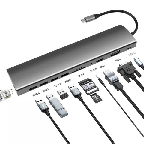 Lecteur de cartes USB Type C vers HDMI, VGA RJ45, USB 3.0 Ports, Ports SD/TF, livraison USB-C d'alimentation pour MacBook Pro avec PD ► Photo 1/6