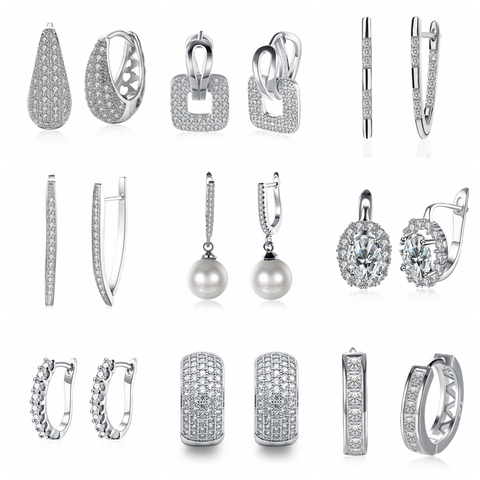 Livraison directe/vente en gros 2022 nouveau Unique argent couleur cristal boucles d'oreilles AAA cubique zircone géométrique cerceaux boucles d'oreilles pour les femmes ► Photo 1/6