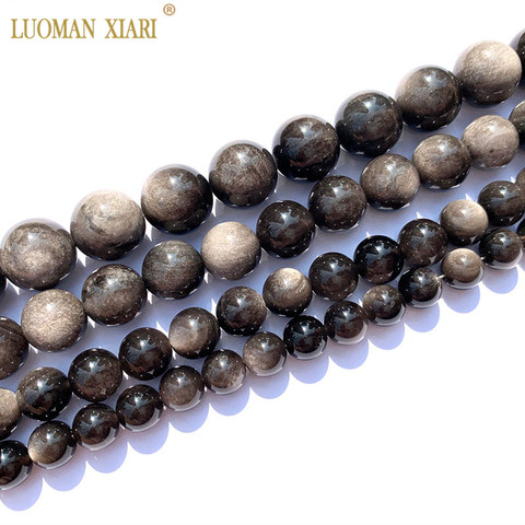 Fines perles de pierre rondes en obsidienne argentée rare AAA + pour la fabrication de bijoux Bracelet à bricoler soi-même collier 8/10/12/14mm brin 15'' ► Photo 1/6