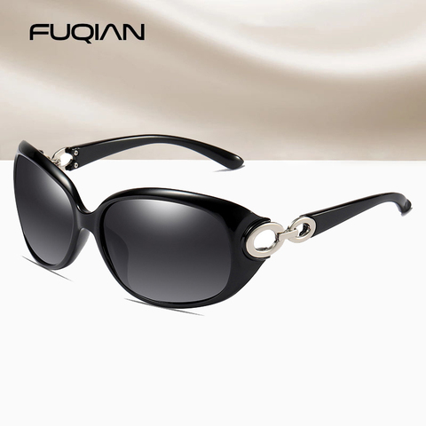 FUQIAN – lunettes de soleil polarisées Vintage pour femmes, Design de marque, surdimensionnées, de luxe, grandes, ovales en plastique, pour la conduite, UV400 ► Photo 1/6