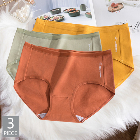 3 pièces/paquet! Culotte taille basse en coton pour femmes, culotte confortable de couleur unie ► Photo 1/6