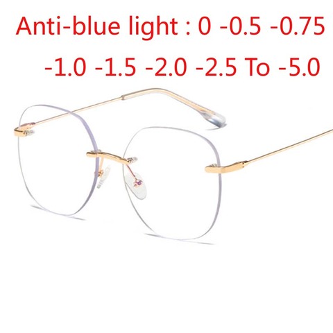 Métal sans monture lunettes cadre femmes Prescription Anti-lumière bleue myopie optique ovale lunettes 0 -0.5 -1.0 -1.5 à-5.0 ► Photo 1/6