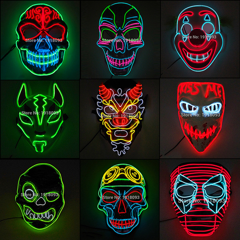 Masque de mode pour Halloween, fournitures de fête, néon, Masque EL, accessoires d'horreur, Masque LED ► Photo 1/6