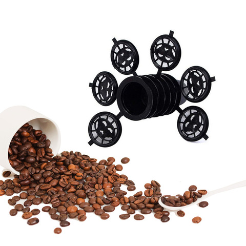 Capsules de café réutilisables de Nespresso, tasse avec cuillère, brosse, Capsules de café rechargeables noires, filtre de remplissage, cadeau de café, 6 pièces ► Photo 1/6