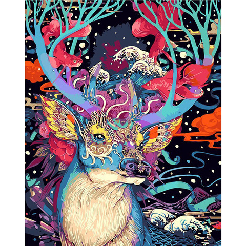 Sans cadre De Noël Cerf Animaux BRICOLAGE Peinture Par Numéros Kits Peinture À L'huile Peinte À La Main Cadeau Unique Pour La Maison Art Mural 40x50 cm ► Photo 1/6