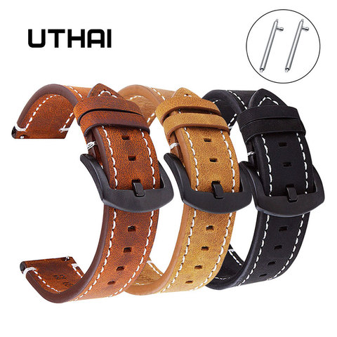 UTHAI-bracelet de montre P18 genione, en cuir de veau rétro, haut de gamme, pour montre Samsung, Huawei, 18mm, 20mm, 22mm ► Photo 1/6