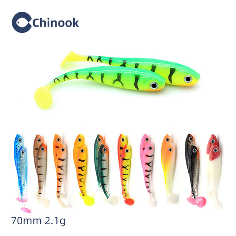 Chinook appât souple leurre 3D t-tail 70mm 5 pièces Wobblers ver pêche Silicone poisson artificiel appât pêche pour Jig Head ► Photo 1/6