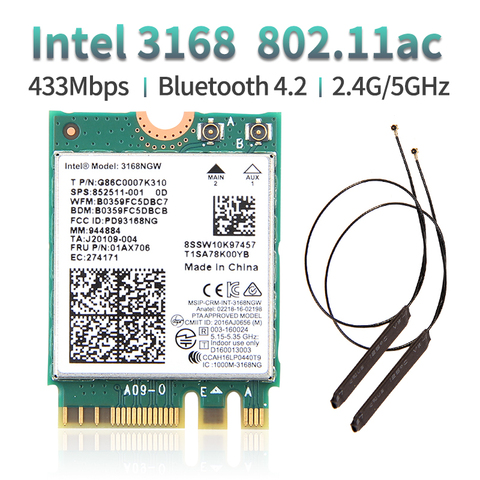 Carte réseau sans fil double bande, 600 mb/s, récepteur Wi-fi, Intel 3168 AC 3168NGW NGFF M.2 802.11ac, Bluetooth 4.2 ► Photo 1/6