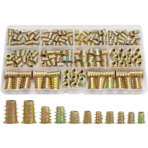 Inserts filetés écrous, Kit d'outils d'assortiment d'insertion en bois, M4/M5/M6/M8 Inserts de vis de meubles fixation de boulon (165 pièces) ► Photo 1/6