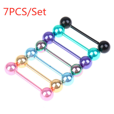 7Pcs Piercing de langue en acier inoxydable Piercing de langue anneaux de langue barres pour filles Piercing de langue haltères industriels anneau de corps de qualité ► Photo 1/6