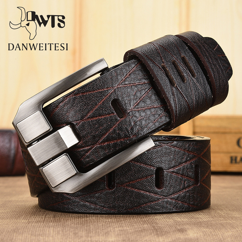 DWTS – ceinture en cuir véritable pour hommes, avec boucle ardillon, décontractée, vintage, jeans, haute qualité ► Photo 1/6
