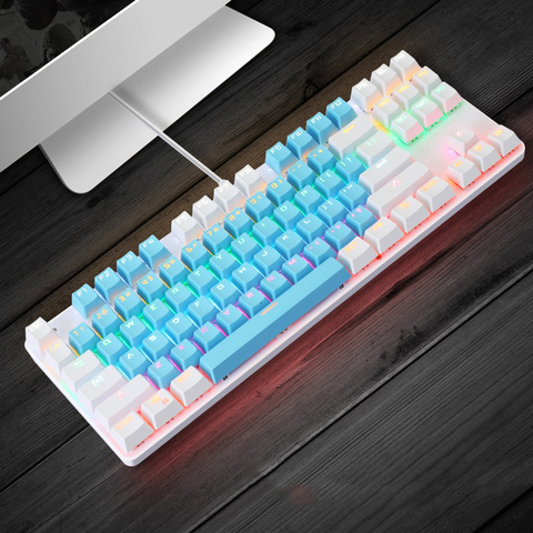 Clavier mécanique de jeu 87 touches jeu Anti-image fantôme bleu commutateur couleur rétro-éclairé clavier filaire pour PC portable Gamer pro ► Photo 1/6