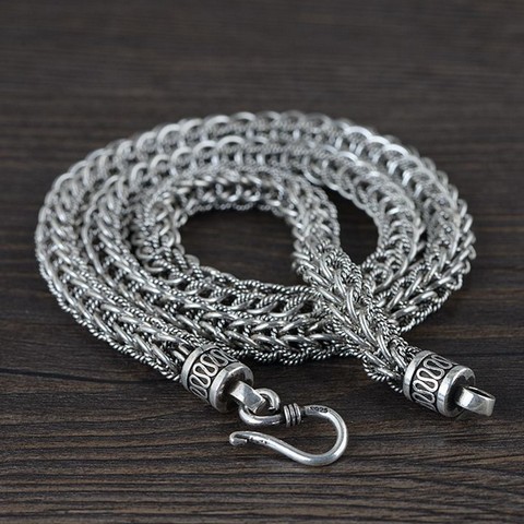 Collier en argent massif véritable S925 pour hommes, chaîne à crochet en S, tendance, ondulé, thaïlandais, 2022 ► Photo 1/6