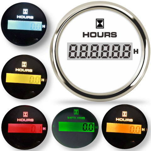 Compteur horaire étanche pour moteur de voiture, 52mm, avec lunette rétroéclairée 7 couleurs, 12V/ 24V, 316L ► Photo 1/6