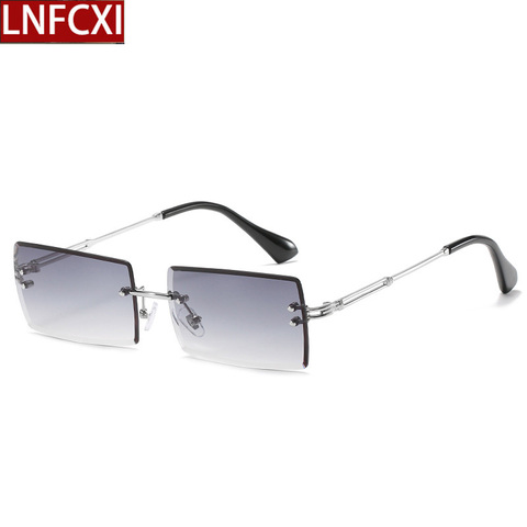 LNFCXI – lunettes de soleil rectangulaires sans bords pour hommes, 16 couleurs, dégradé, petites nuances, mode, rétro ► Photo 1/6