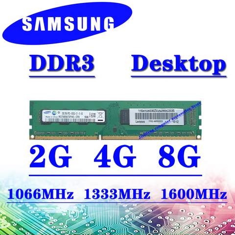 Samsung – mémoire de serveur d'ordinateur de bureau, modèle DDR3, capacité 2 go 4 go 8 go, fréquence d'horloge 1066/1333/1600MHz, RAM PC3 8500U/10600U/12800U ► Photo 1/6